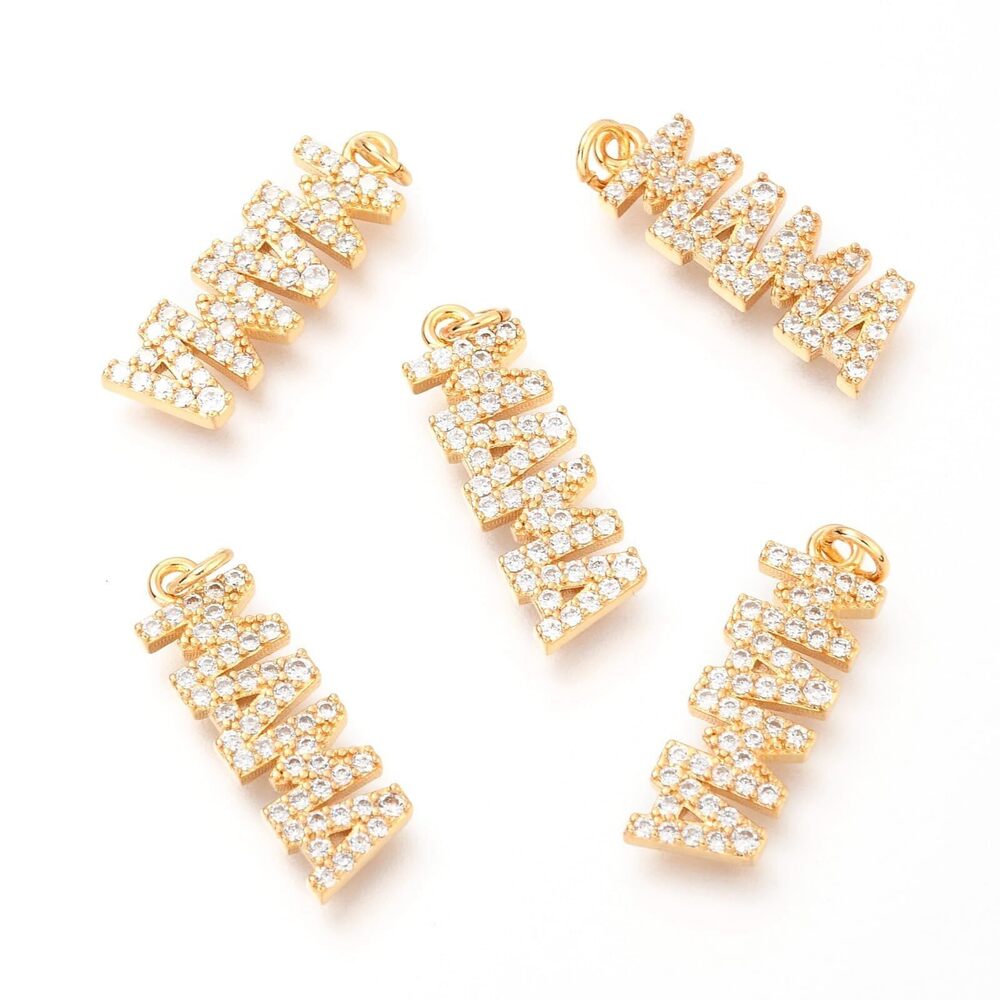 4896 5 pcs 20.8MM Brass Cubic Zirconia Word Mama Charms Mom Mothers Day